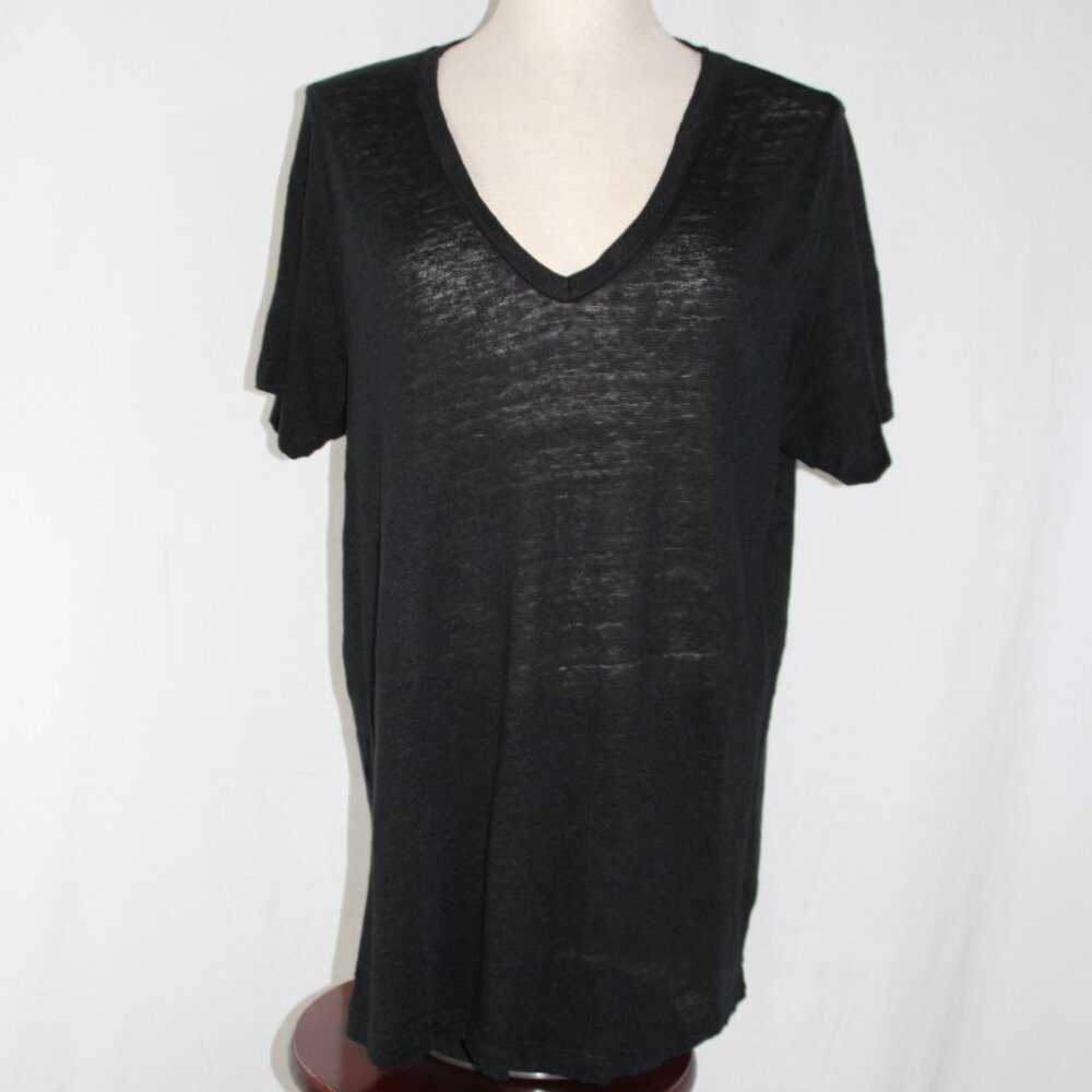 Vineyard Vines Shirt Women's Medium Black 100% Linen V-Neck Short Sleeve Casual